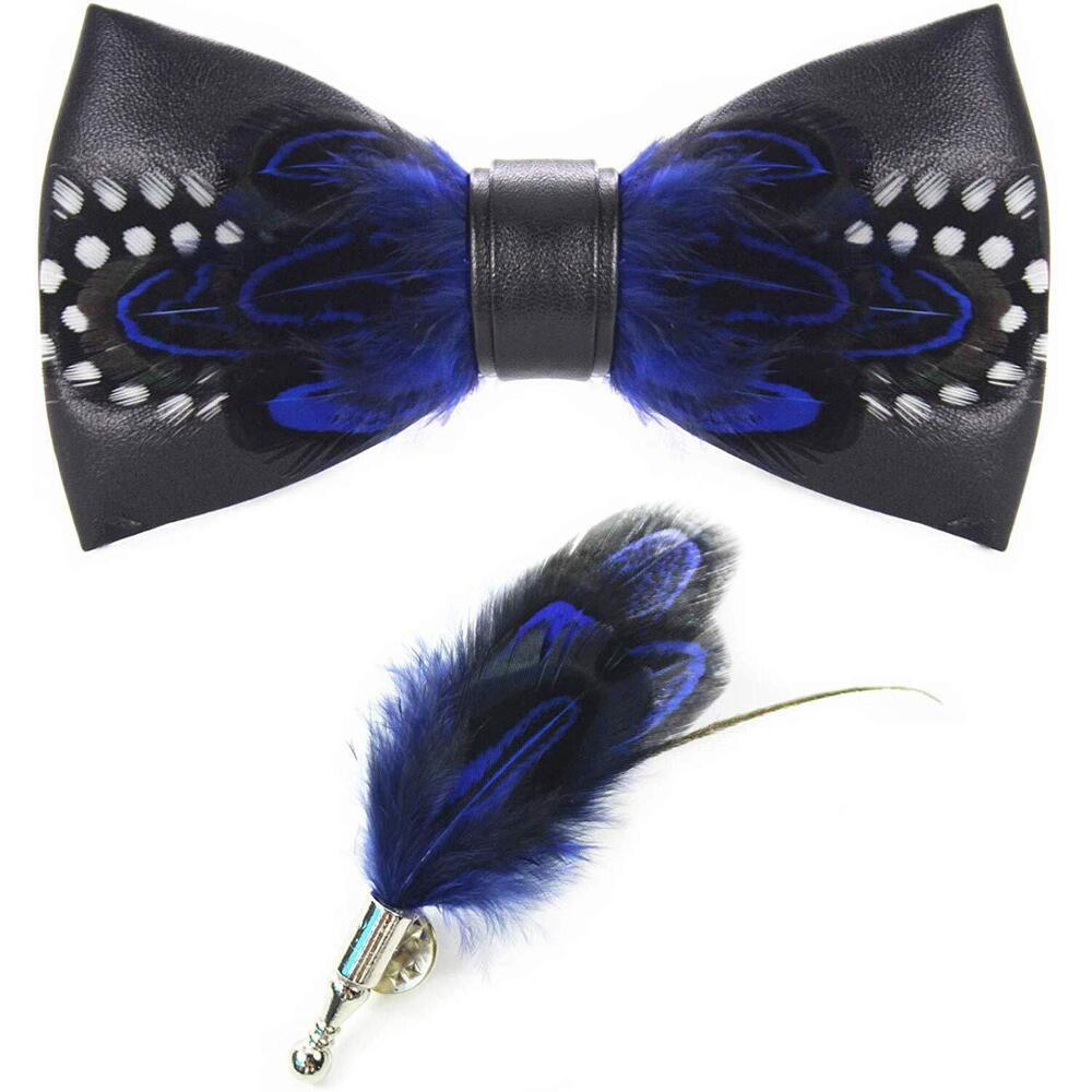 5076 Feather Bow Tie Peacock Pre-tied Bow tie Brooch Sets Tuxedo Banquet